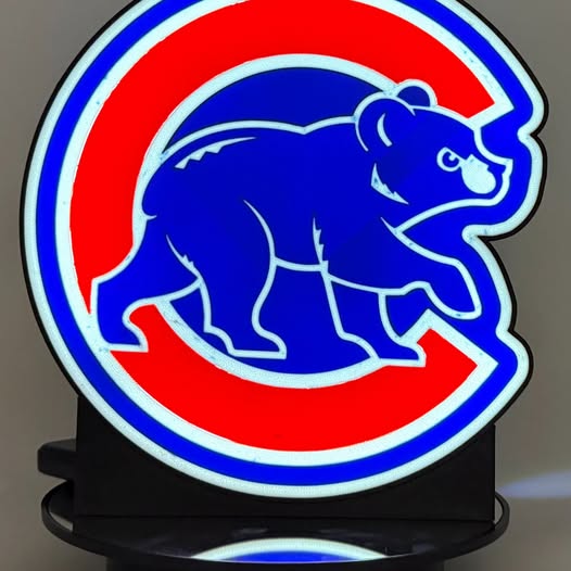 🐻 Chicago Cubs LED Lightbox Sign – 3D Printed Glowing Wall Art & Desk Display
