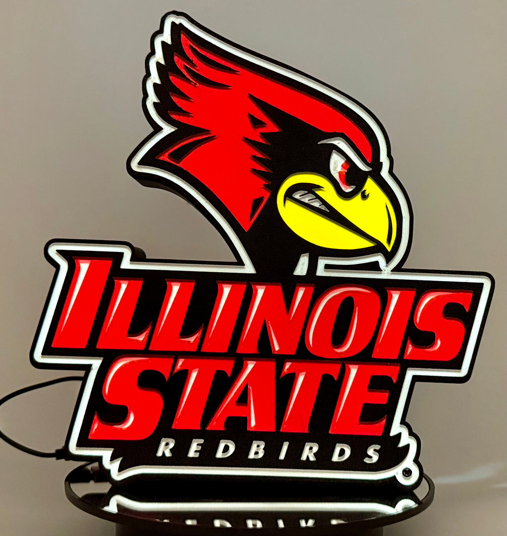 Illinois State Redbirds LED Lightbox Sign – 3D Printed Glowing Wall Art & Desk Display