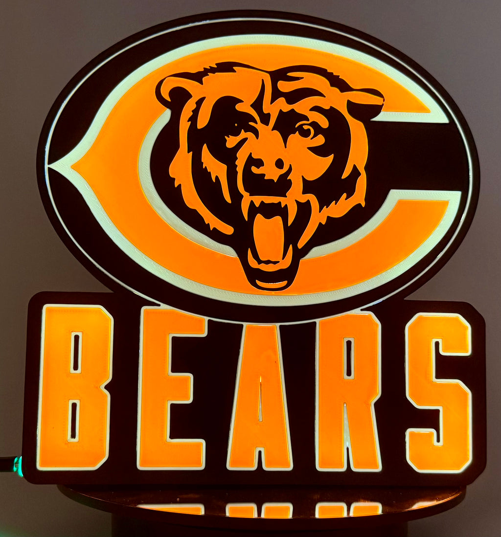 🐻 Chicago Bears LED Light Box Sign – Illuminated Fan Cave Decor & Desk Lamp