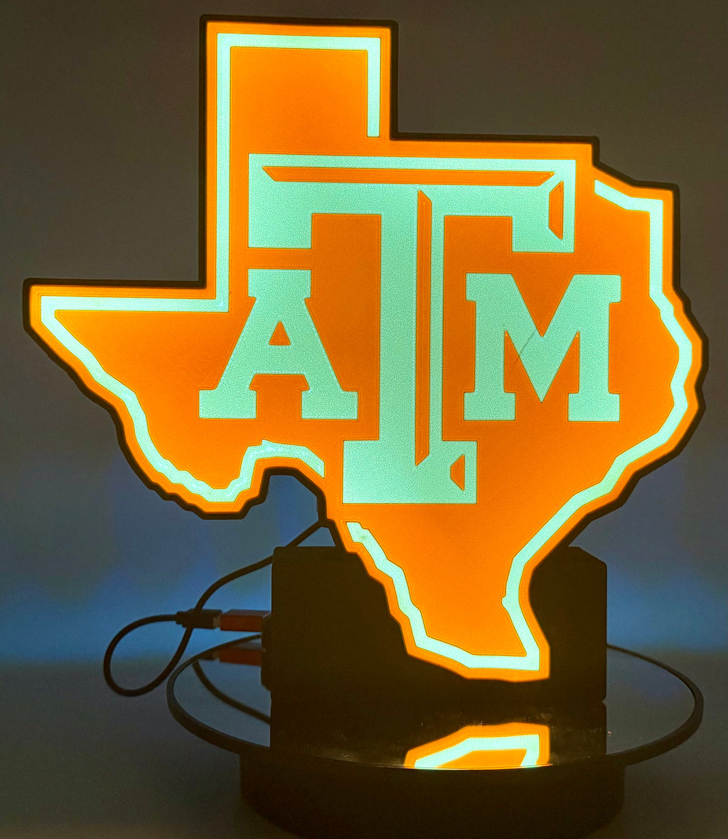 Texas A&M Aggies LED Sign | Illuminated College Football Decor | Texas Shape Wall Art | Aggie Alumni Graduation Gift | Man Cave Light