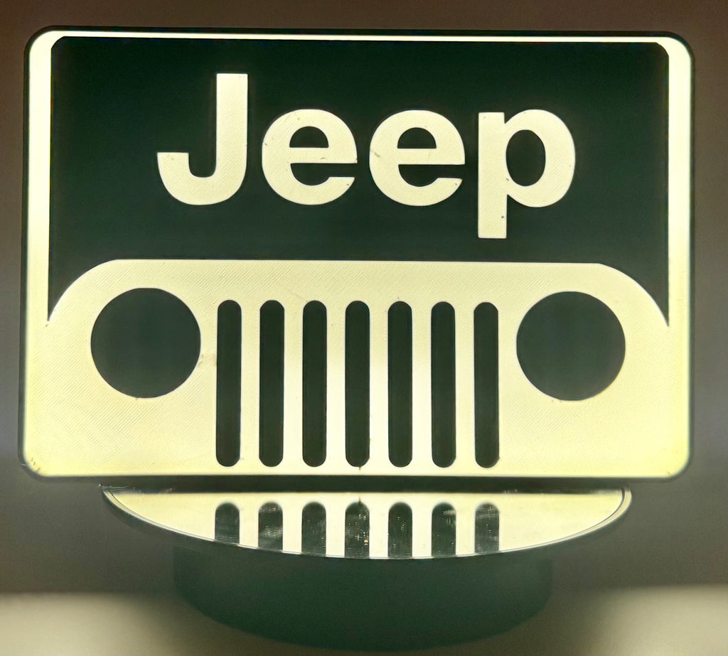 Lighted Jeep Off-Road Vehicle Sign | LED Grill Light & Wall Decor | Garage Accent, Man Cave Sign