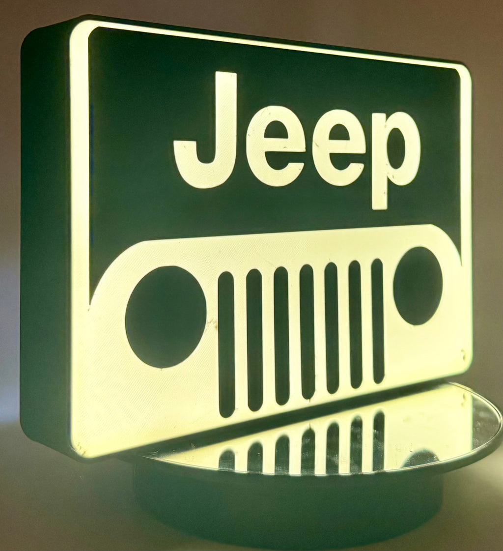Lighted Jeep Off-Road Vehicle Sign | LED Grill Light & Wall Decor | Garage Accent, Man Cave Sign
