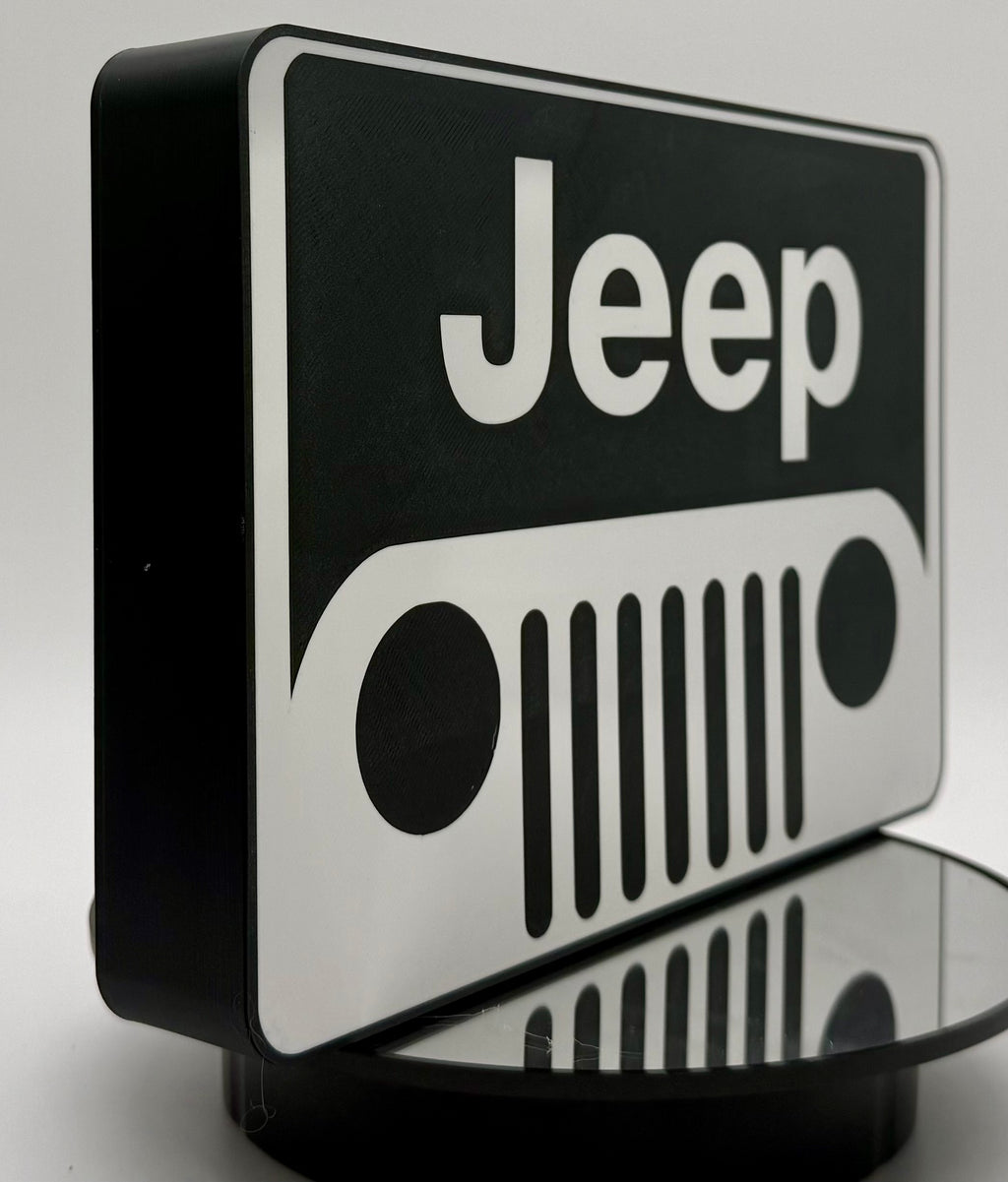 Lighted Jeep Off-Road Vehicle Sign | LED Grill Light & Wall Decor | Garage Accent, Man Cave Sign