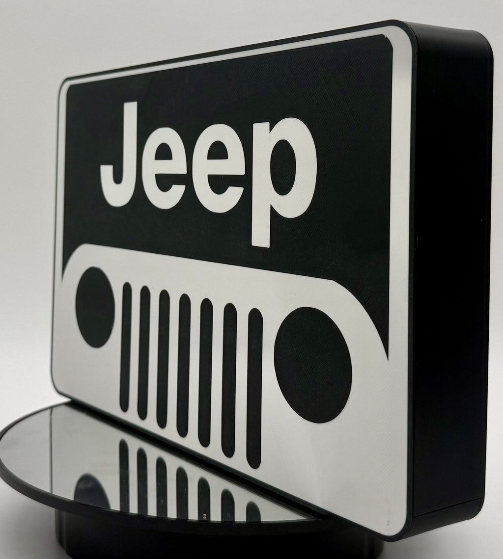 Lighted Jeep Off-Road Vehicle Sign | LED Grill Light & Wall Decor | Garage Accent, Man Cave Sign