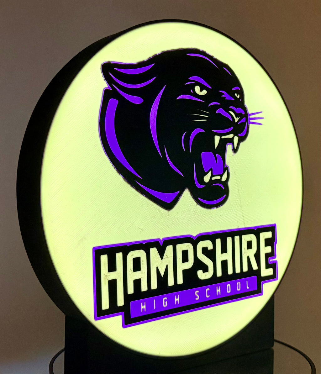 Hampshire High School Panthers 3D Printed Lightbox | Glowing Desk Sign & Wall Decor | Mascot LED