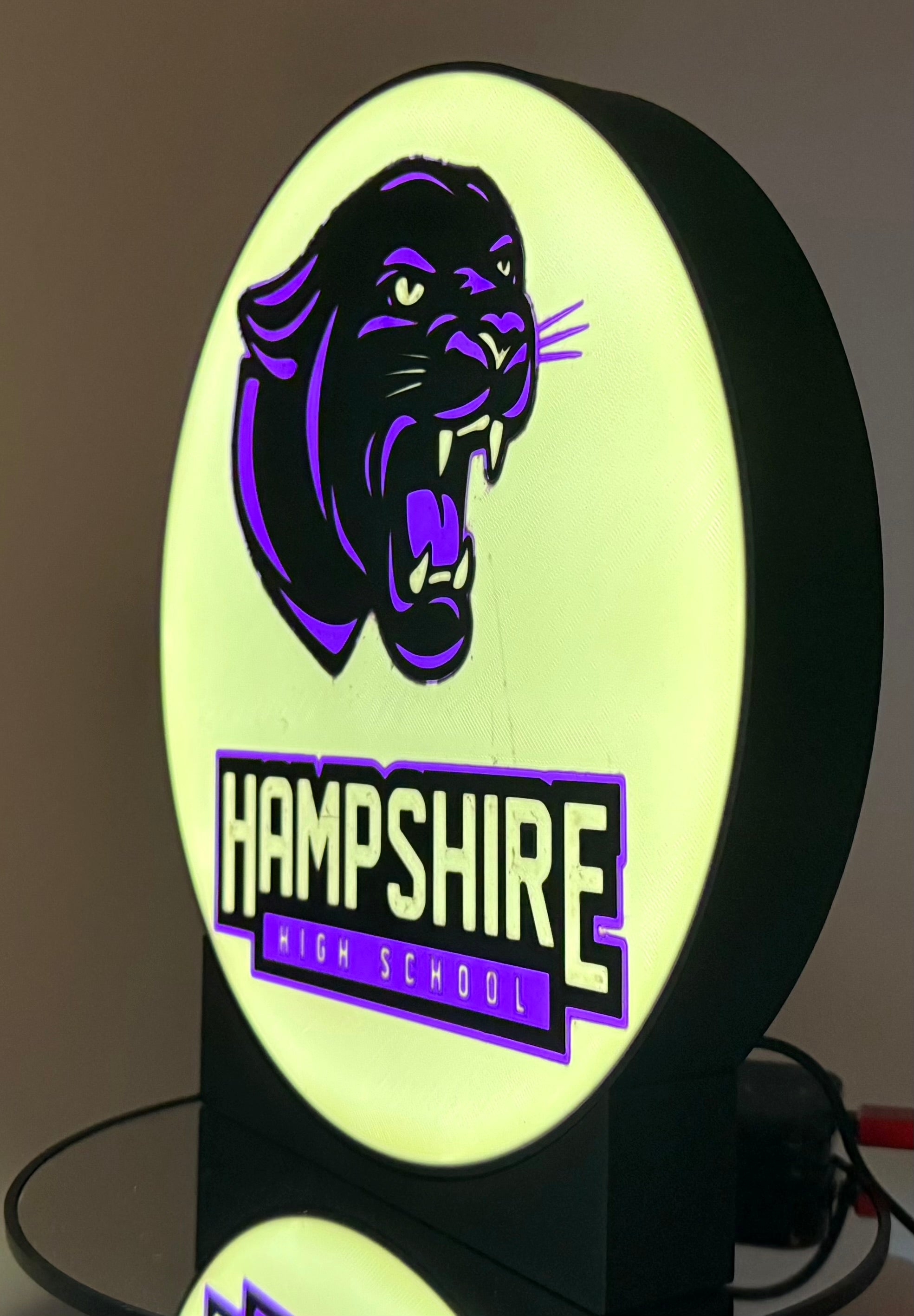 Hampshire High School Panthers 3D Printed Lightbox | Glowing Desk Sign & Wall Decor | Mascot LED