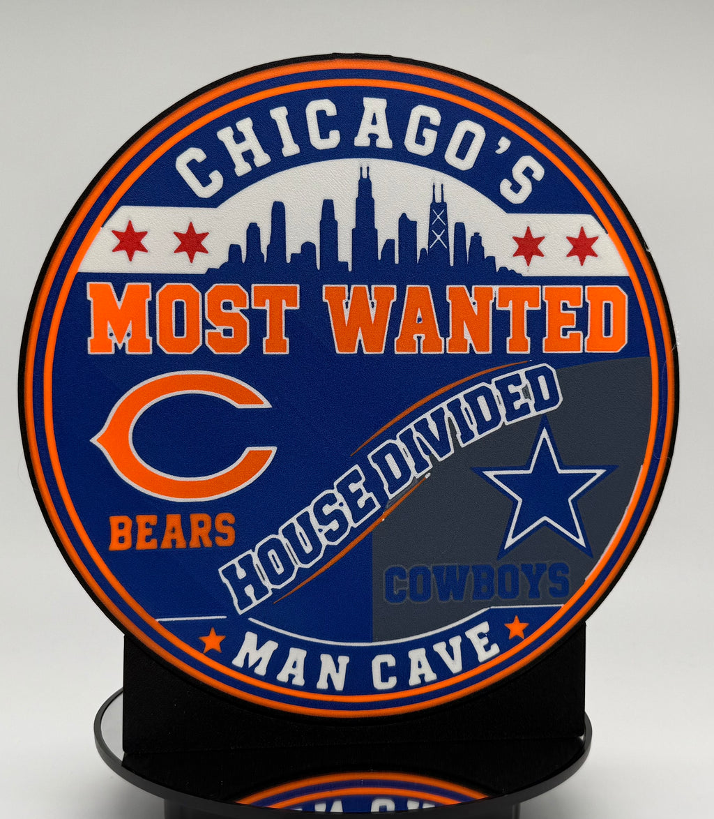 House Divided Lightbox, Chicago Most Wanted LED Desk Sign, Sports Rivalry Lamp, Custom NFL