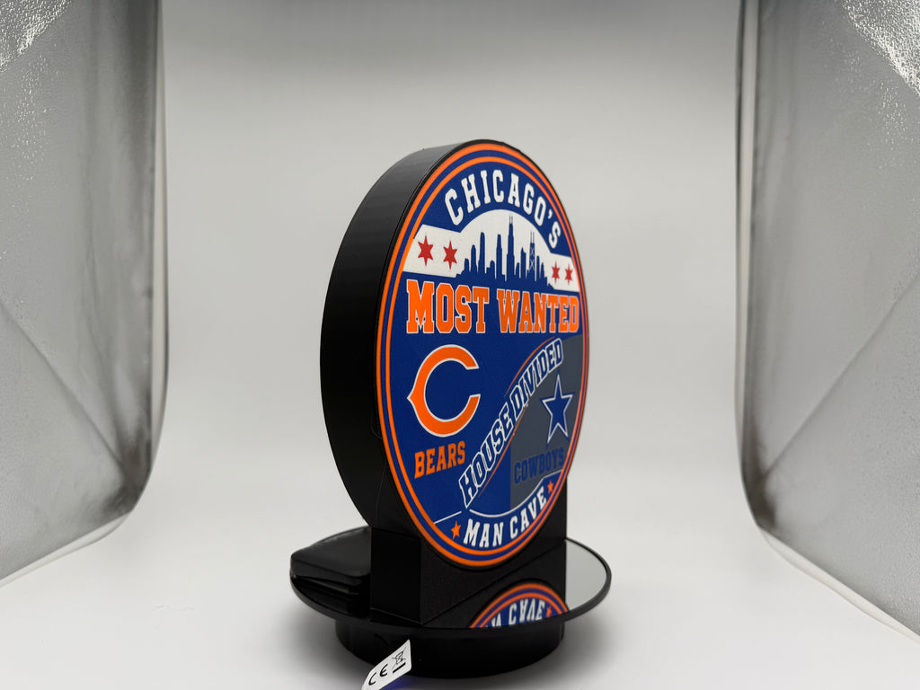 House Divided Lightbox, Chicago Most Wanted LED Desk Sign, Sports Rivalry Lamp, Custom NFL