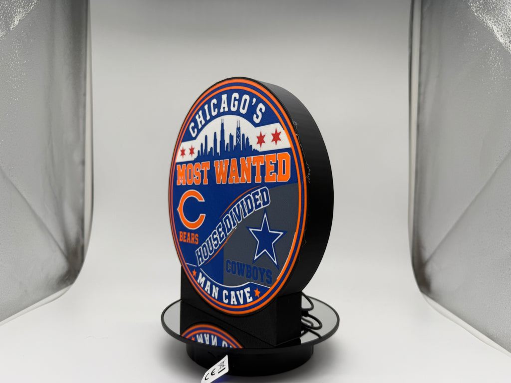 House Divided Lightbox, Chicago Most Wanted LED Desk Sign, Sports Rivalry Lamp, Custom NFL