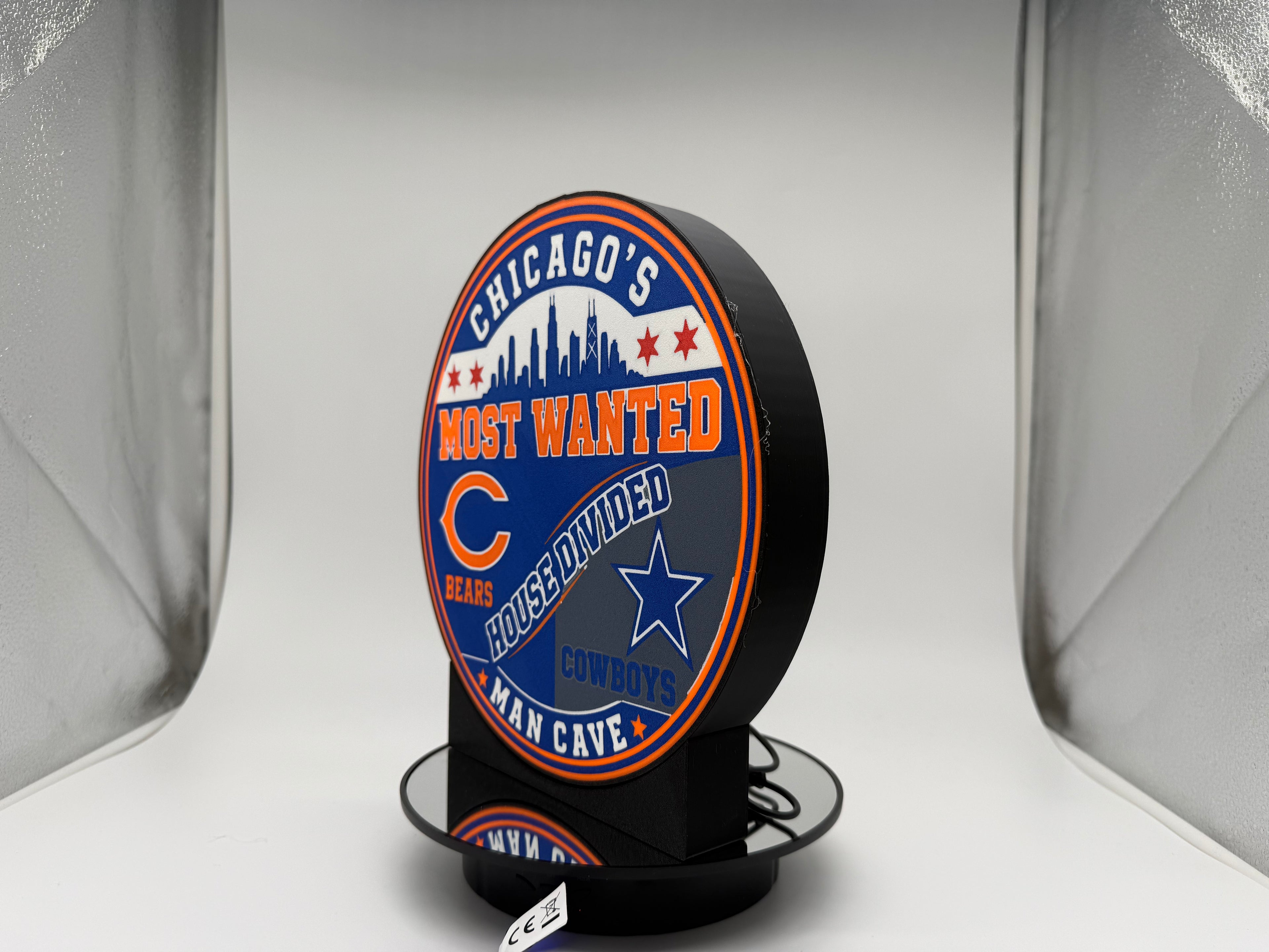 House Divided Lightbox, Chicago Most Wanted LED Desk Sign, Sports Rivalry Lamp, Custom NFL