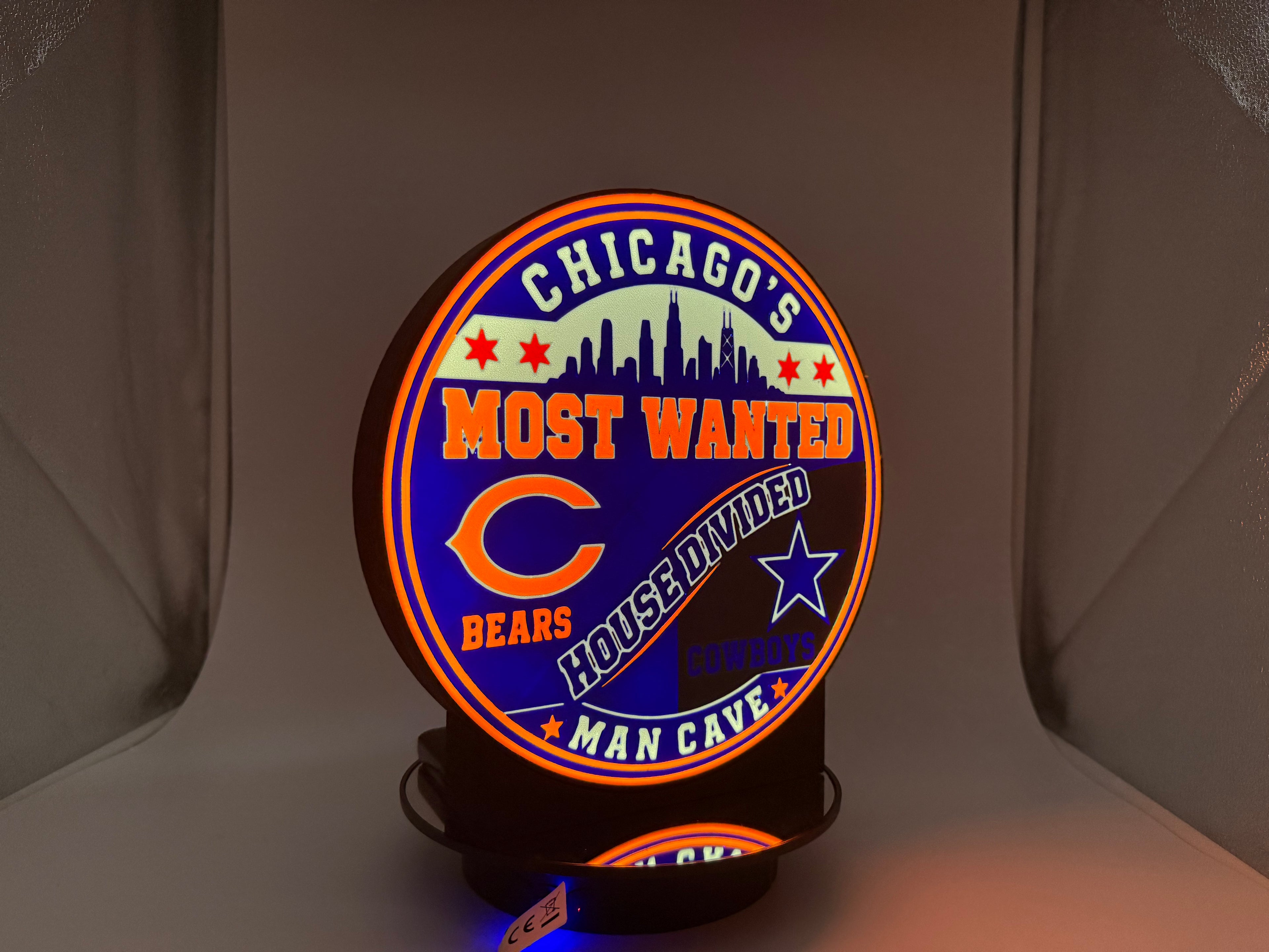 House Divided Lightbox, Chicago Most Wanted LED Desk Sign, Sports Rivalry Lamp, Custom NFL