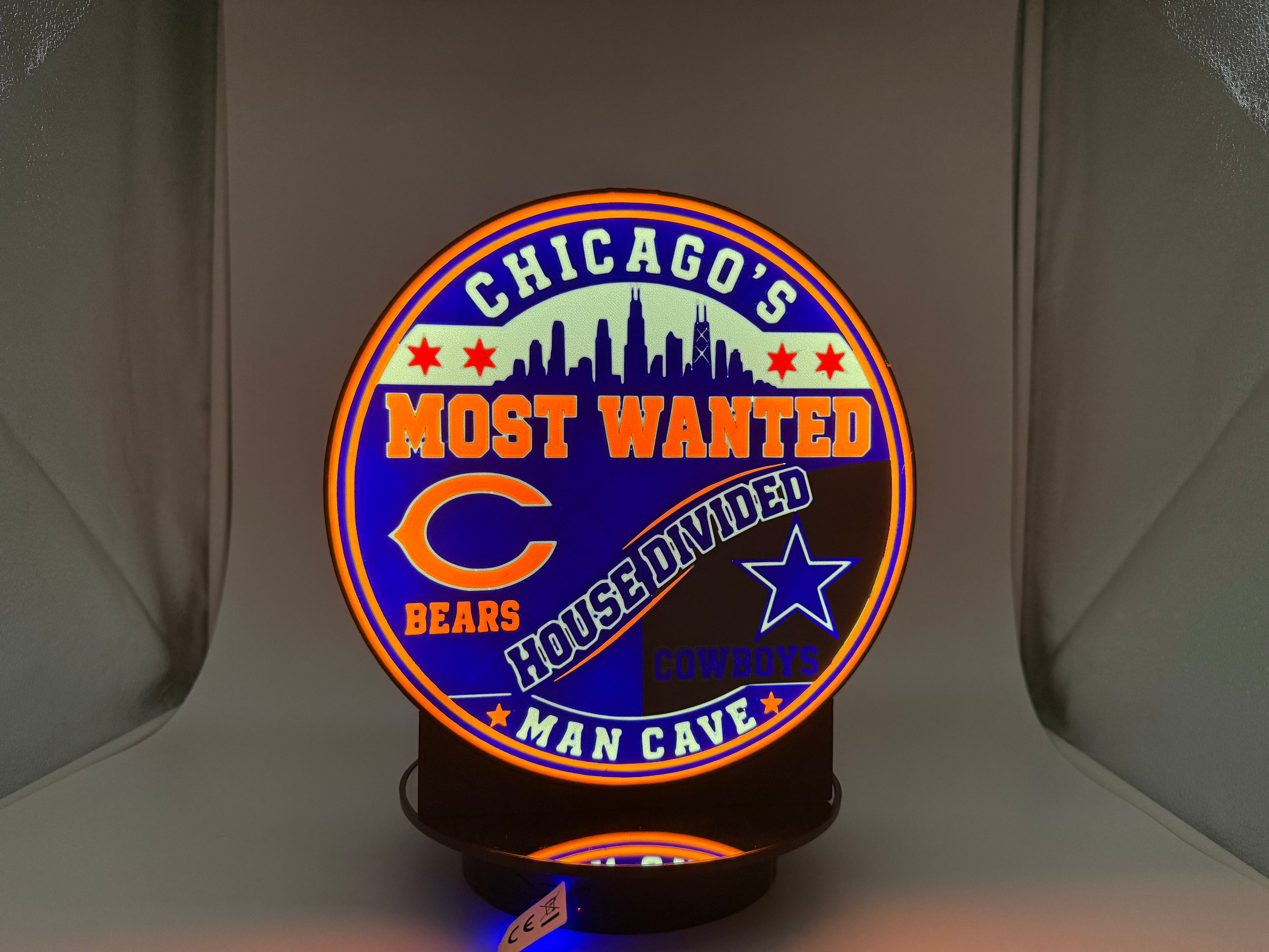 House Divided Lightbox, Chicago Most Wanted LED Desk Sign, Sports Rivalry Lamp, Custom NFL