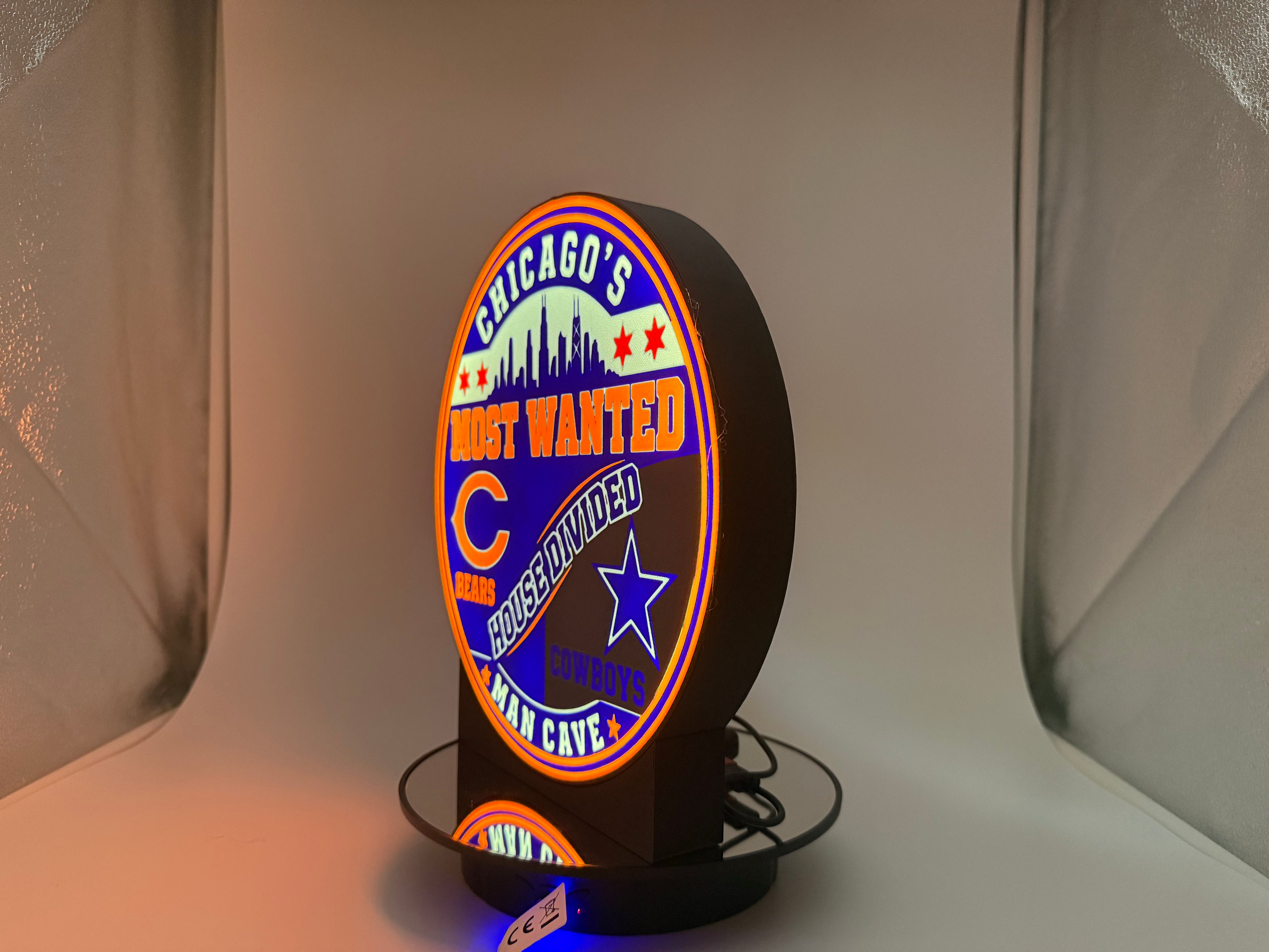 House Divided Lightbox, Chicago Most Wanted LED Desk Sign, Sports Rivalry Lamp, Custom NFL